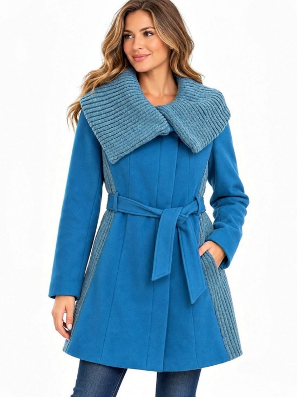 Anthropologie elevenses Blue Teal Wool Blend Coat Size Medium 8 Like New